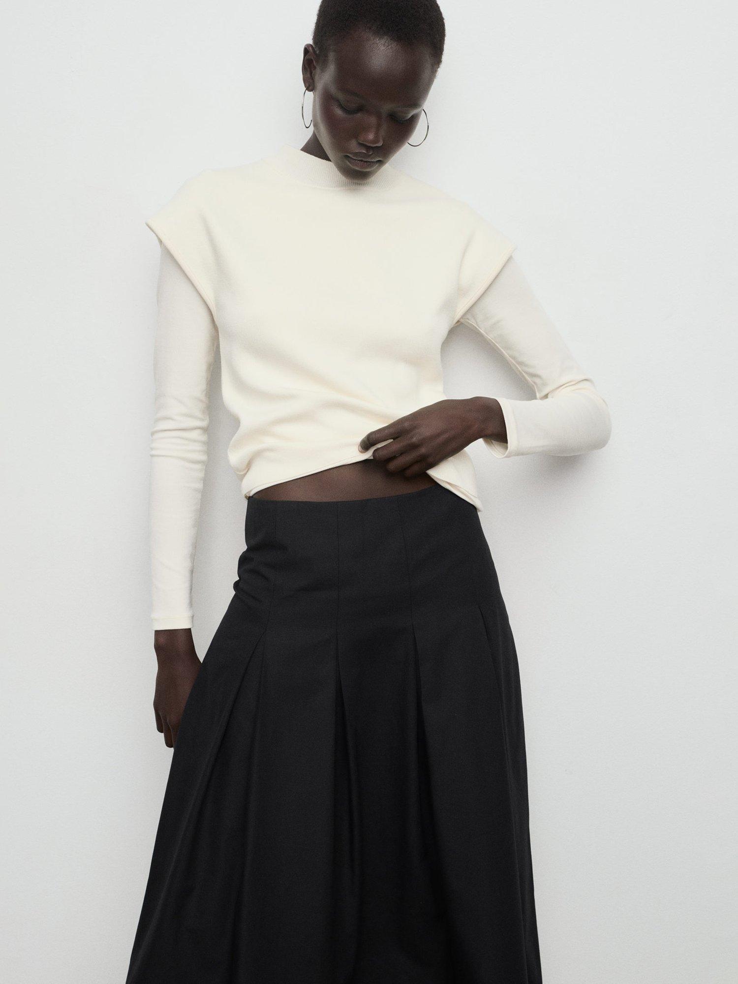 Product image 6 of 8, which shows Mango Olivia A-Line Cotton Midi Skirt, Black, 10