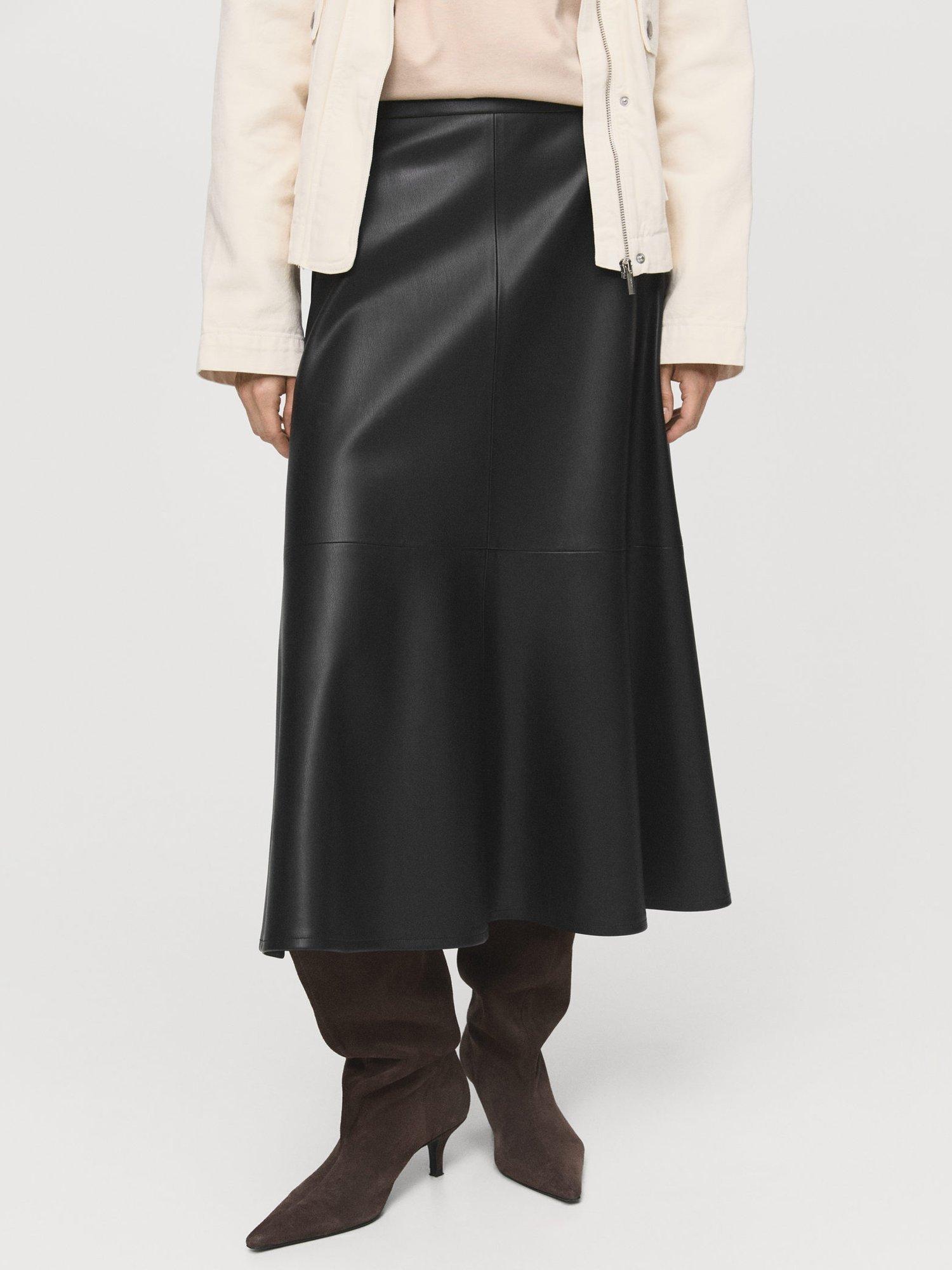 Product image 1 of 8, which shows Mango Paris A-Line Tiered Plus Size Midi Skirt , Black, 10