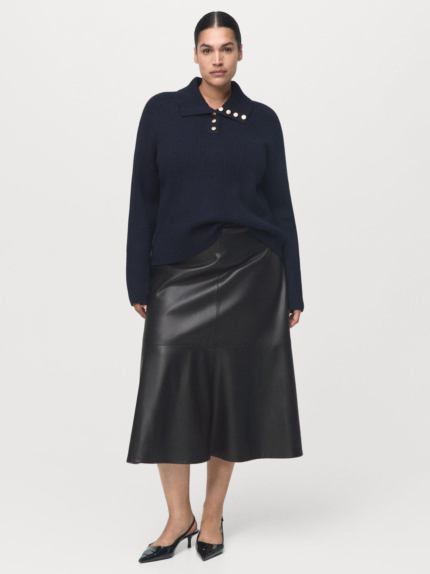 Product image 7 of 8, which shows Mango Paris A-Line Tiered Plus Size Midi Skirt , Black, 10