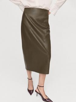 Mango Faux Leather Midi Pencil Skirt, Beige/Khaki