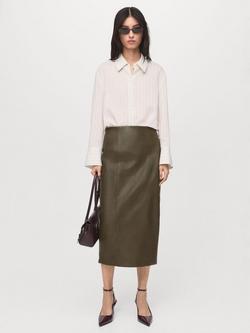 Mango Faux Leather Midi Pencil Skirt - view 2, Beige/Khaki