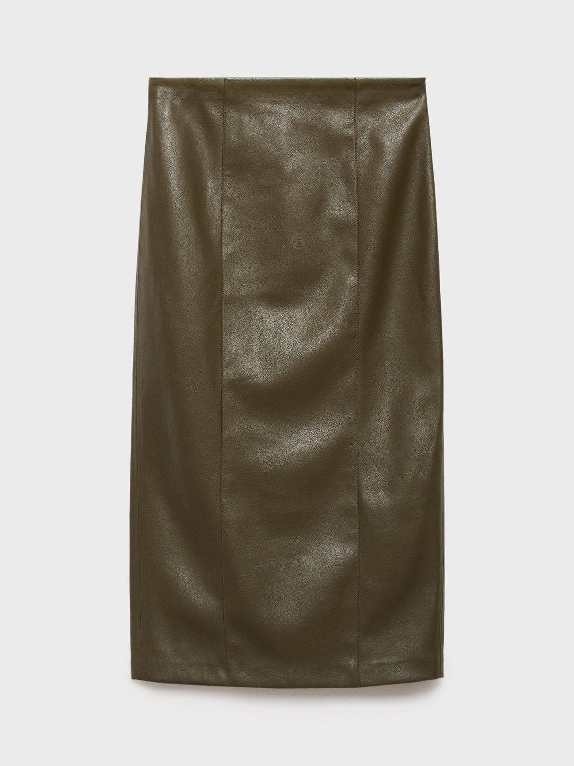 Product image 3 of 7, which shows Mango Faux Leather Midi Pencil Skirt , Beige/Khaki, 10