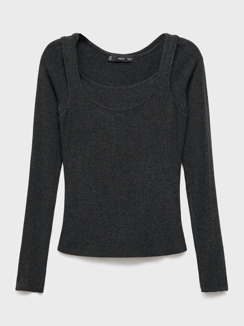 Product image 3 of 8, which shows Mango Belle Layered Fine Knit Top, Dark Grey, L