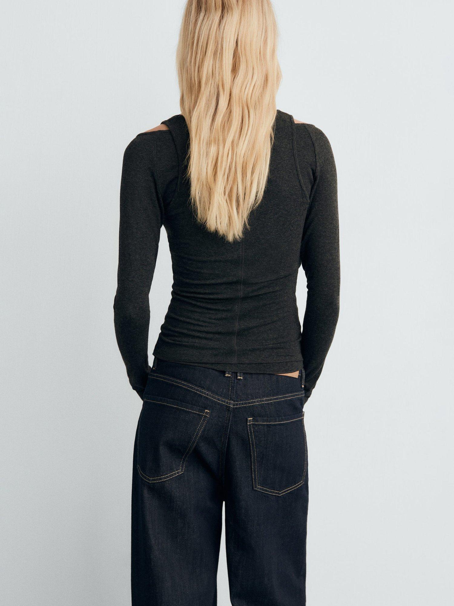 Product image 4 of 8, which shows Mango Belle Layered Fine Knit Top, Dark Grey, L