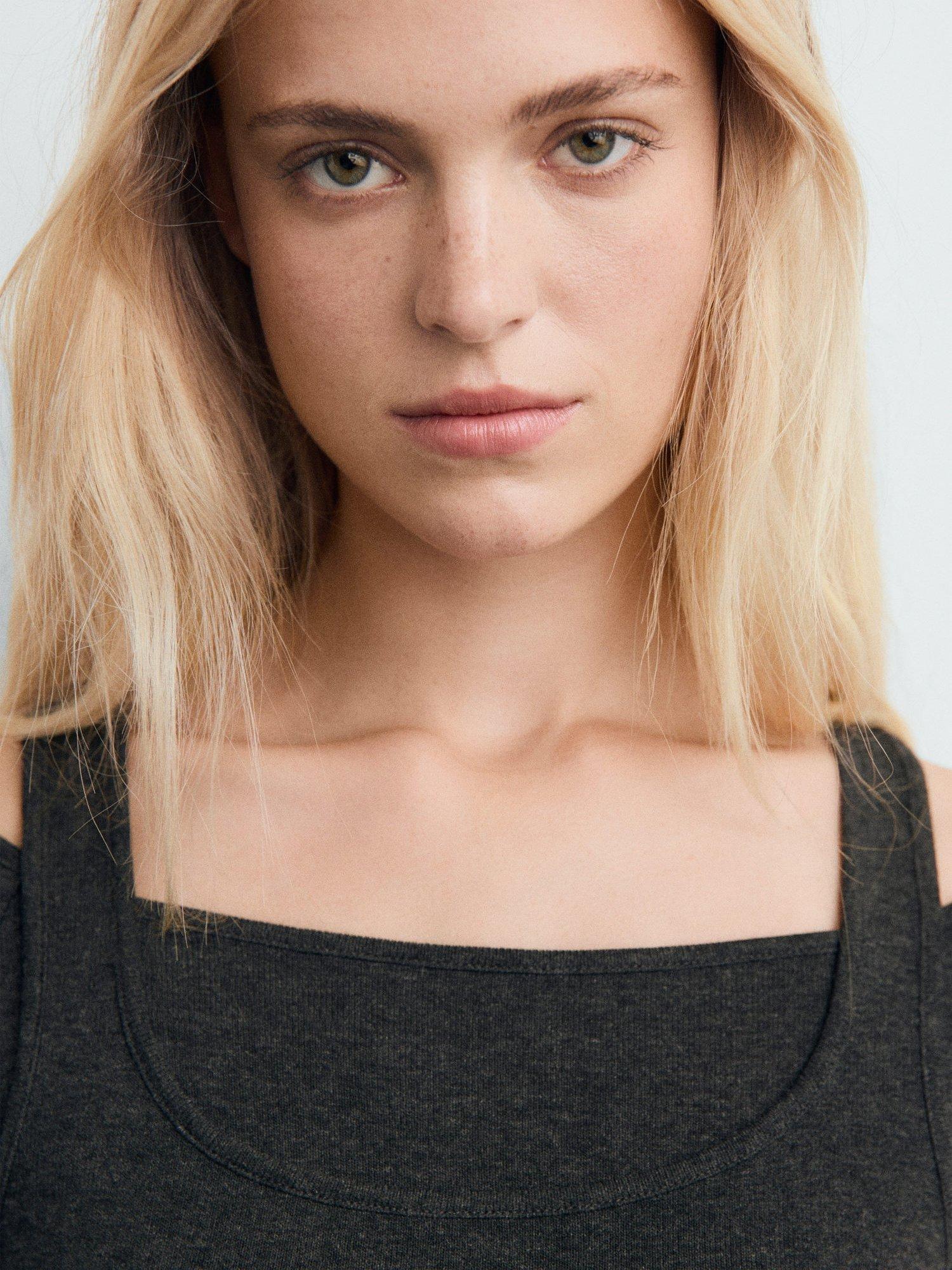 Product image 6 of 8, which shows Mango Belle Layered Fine Knit Top, Dark Grey, L