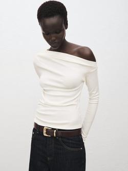 Mango Lima Asymmetric Top, Natural White, Natural White