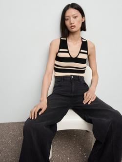 Mango Noemi Stripe Knit Top, Black, Black