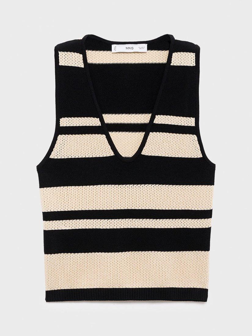 Product image 3 of 7, which shows Mango Noemi Stripe Knit Top, Black, L