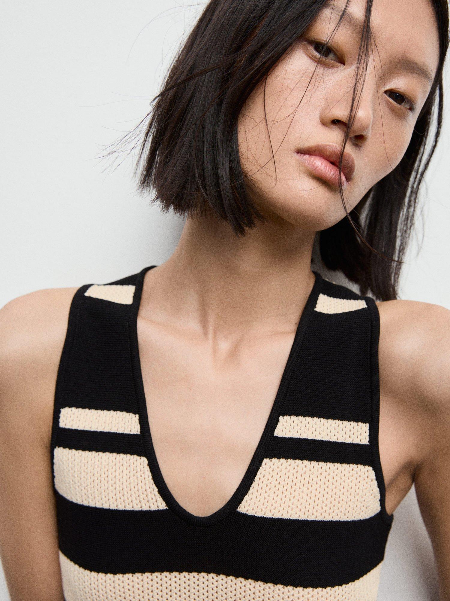 Product image 6 of 7, which shows Mango Noemi Stripe Knit Top, Black, L