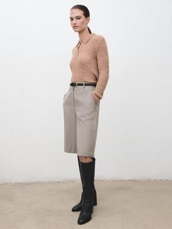 Mango Nuez Open Knit Polo Knit Top, Medium Brown - view 2, Medium Brown