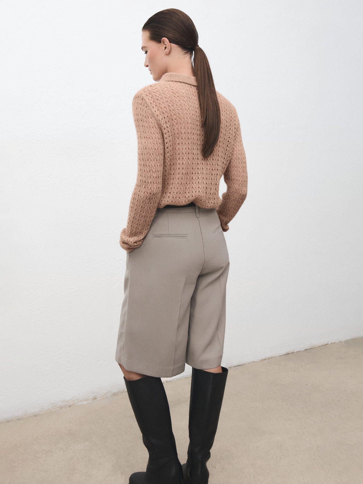 Product image 4 of 8, which shows Mango Nuez Open Knit Polo Knit Top, Medium Brown, XS