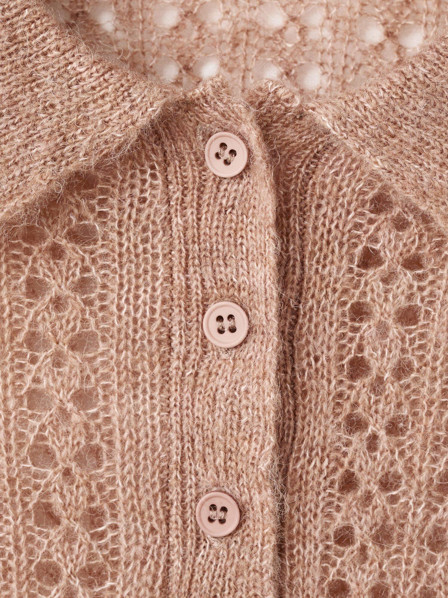 Product image 8 of 8, which shows Mango Nuez Open Knit Polo Knit Top, Medium Brown, XS