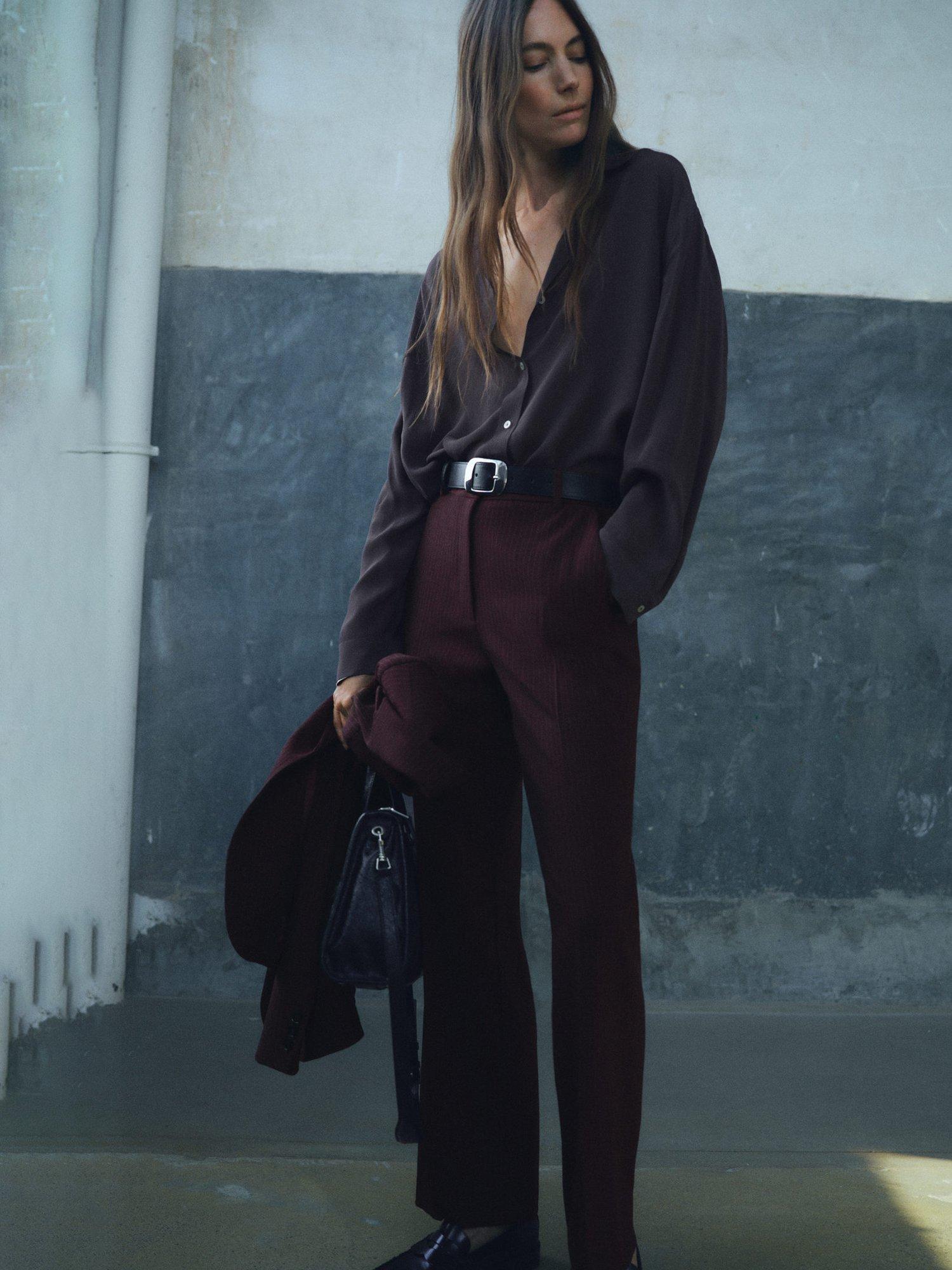 Product image 2 of 8, which shows Mango Bergen Stripe Tailored Trousers, Dark Red, 10