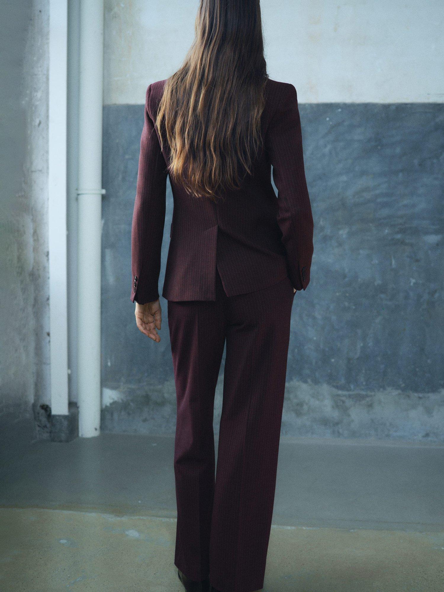 Product image 4 of 8, which shows Mango Bergen Stripe Tailored Trousers, Dark Red, 10
