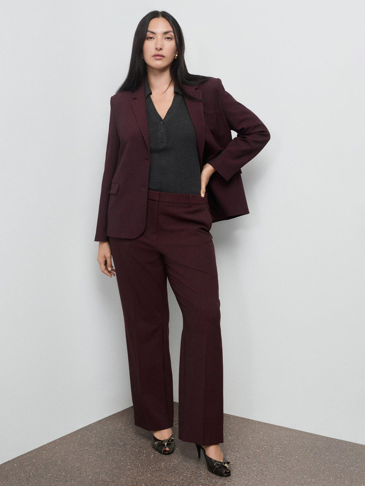 Product image 7 of 8, which shows Mango Bergen Stripe Tailored Trousers, Dark Red, 10