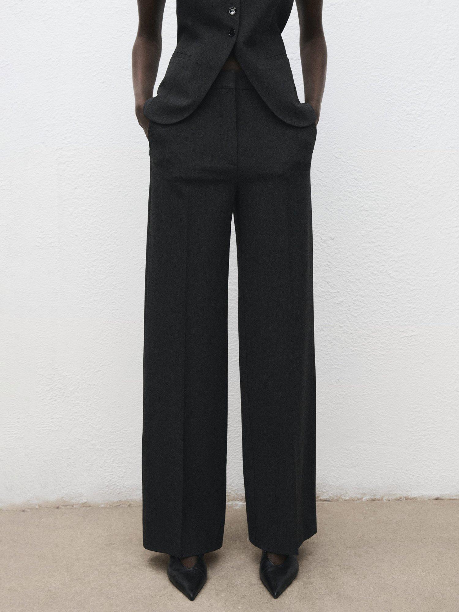 Product image 1 of 8, which shows Mango Daisy Wide Leg Trousers, Grey, 4