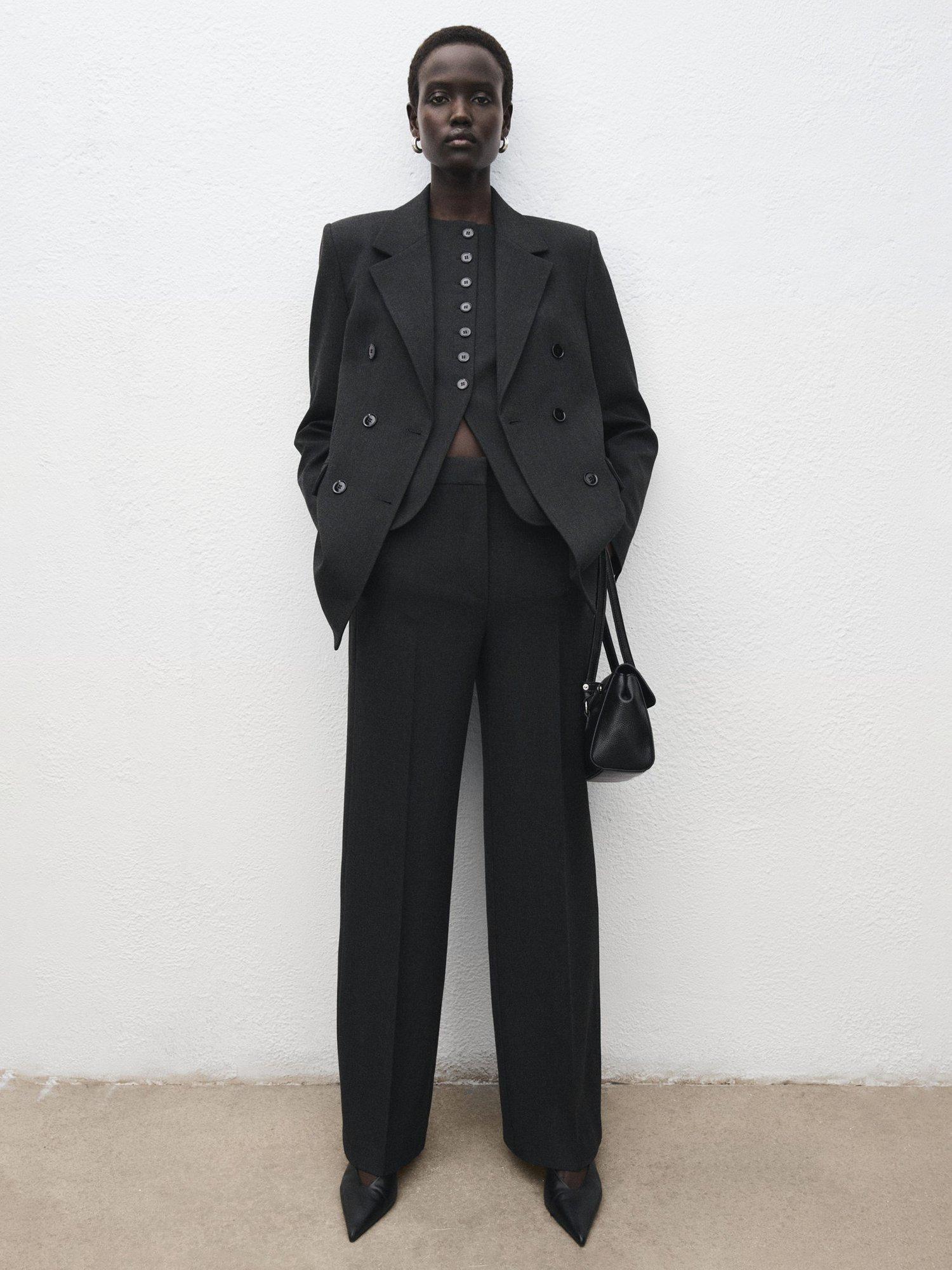 Product image 2 of 8, which shows Mango Daisy Wide Leg Trousers, Grey, 4