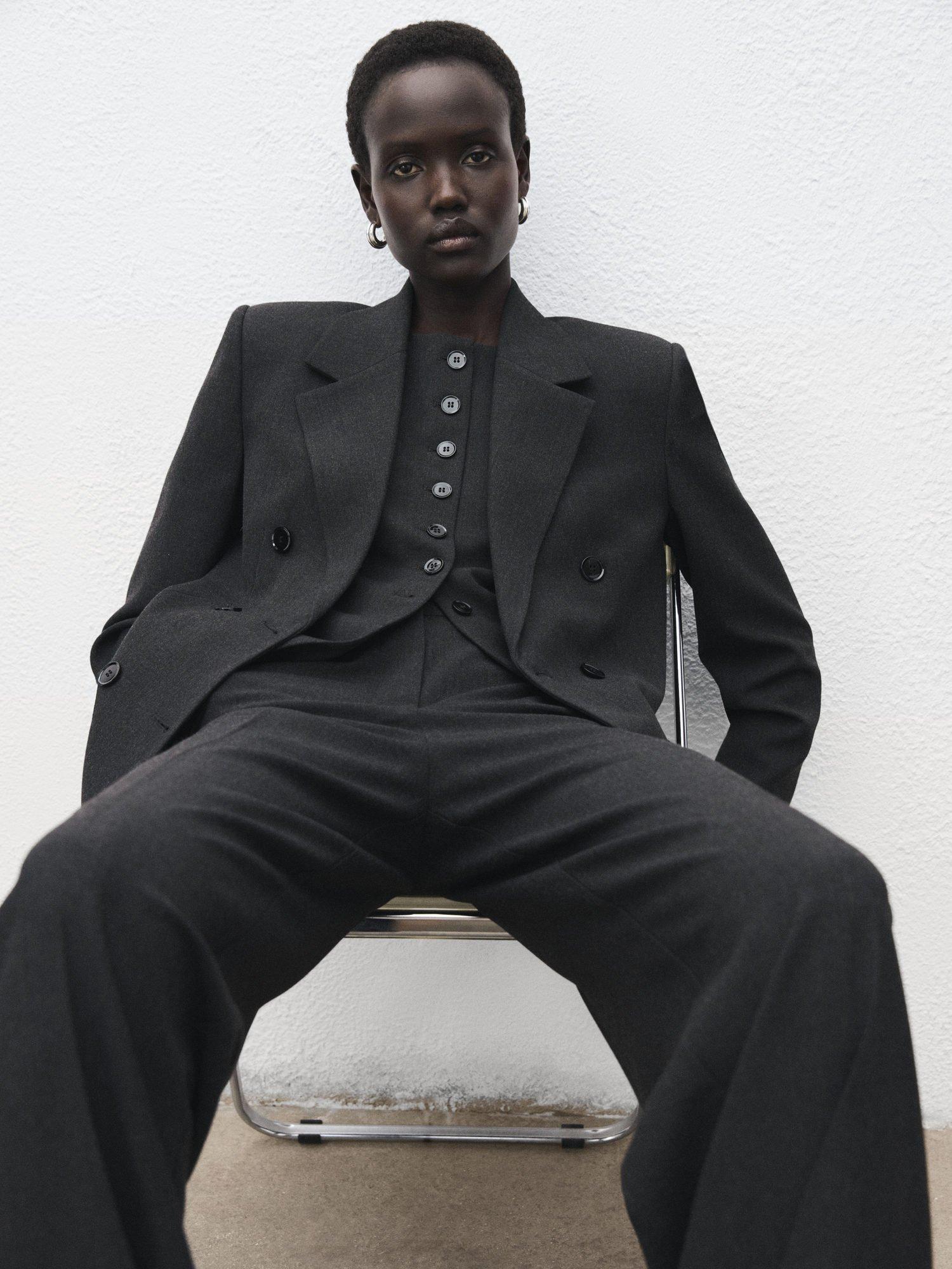 Product image 6 of 8, which shows Mango Daisy Wide Leg Trousers, Grey, 4