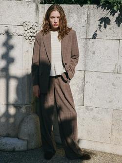 Mango Katy Wide Leg Check Trousers, Medium Brown - view 2, Medium Brown