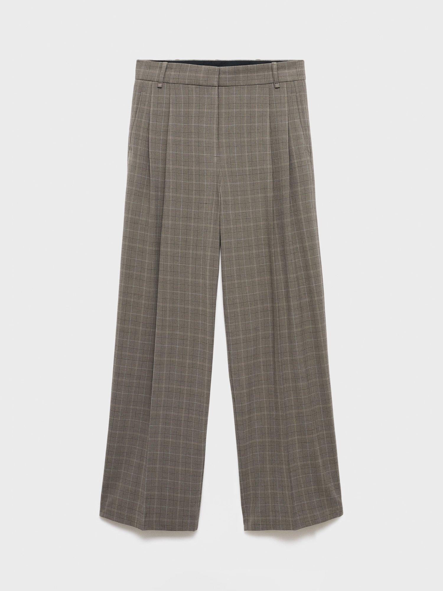 Product image 3 of 6, which shows Mango Katy Wide Leg Check Trousers, Medium Brown, 8