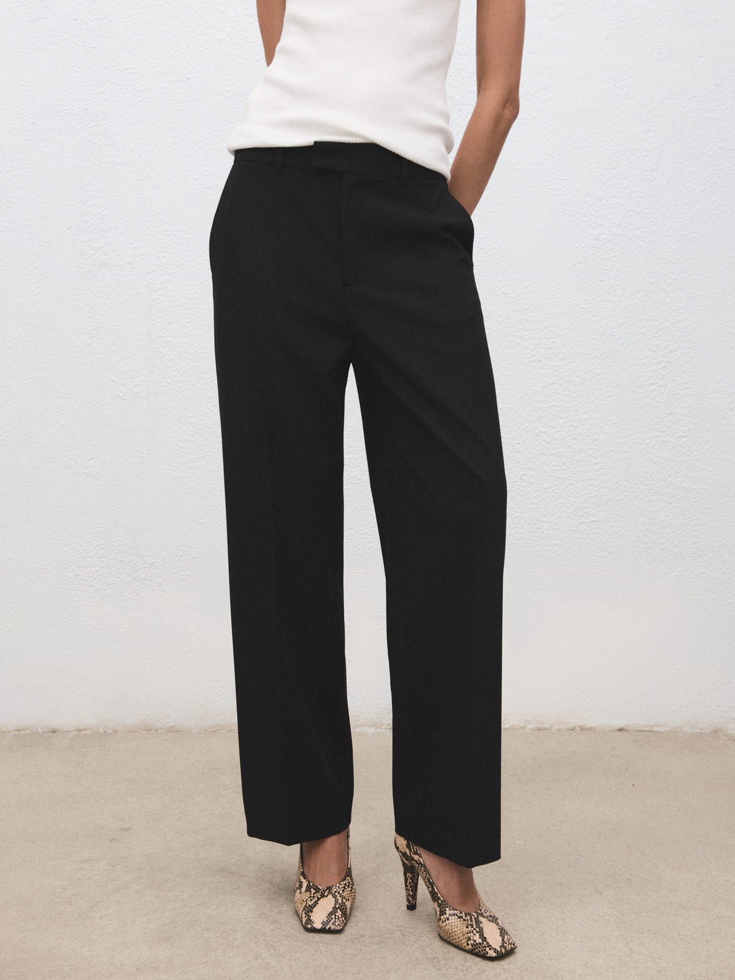 Mango Pau Mid Rise Straight Cropped Trousers, Black