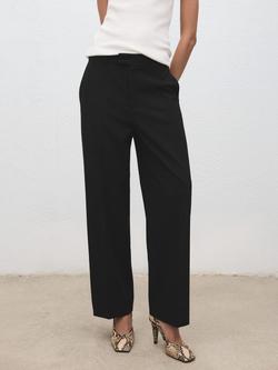 Mango Pau Mid Rise Straight Cropped Trousers, Black, Black