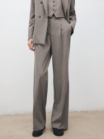 Mango Puglia Pinstripe Wool Blend Trousers, Grey, Grey