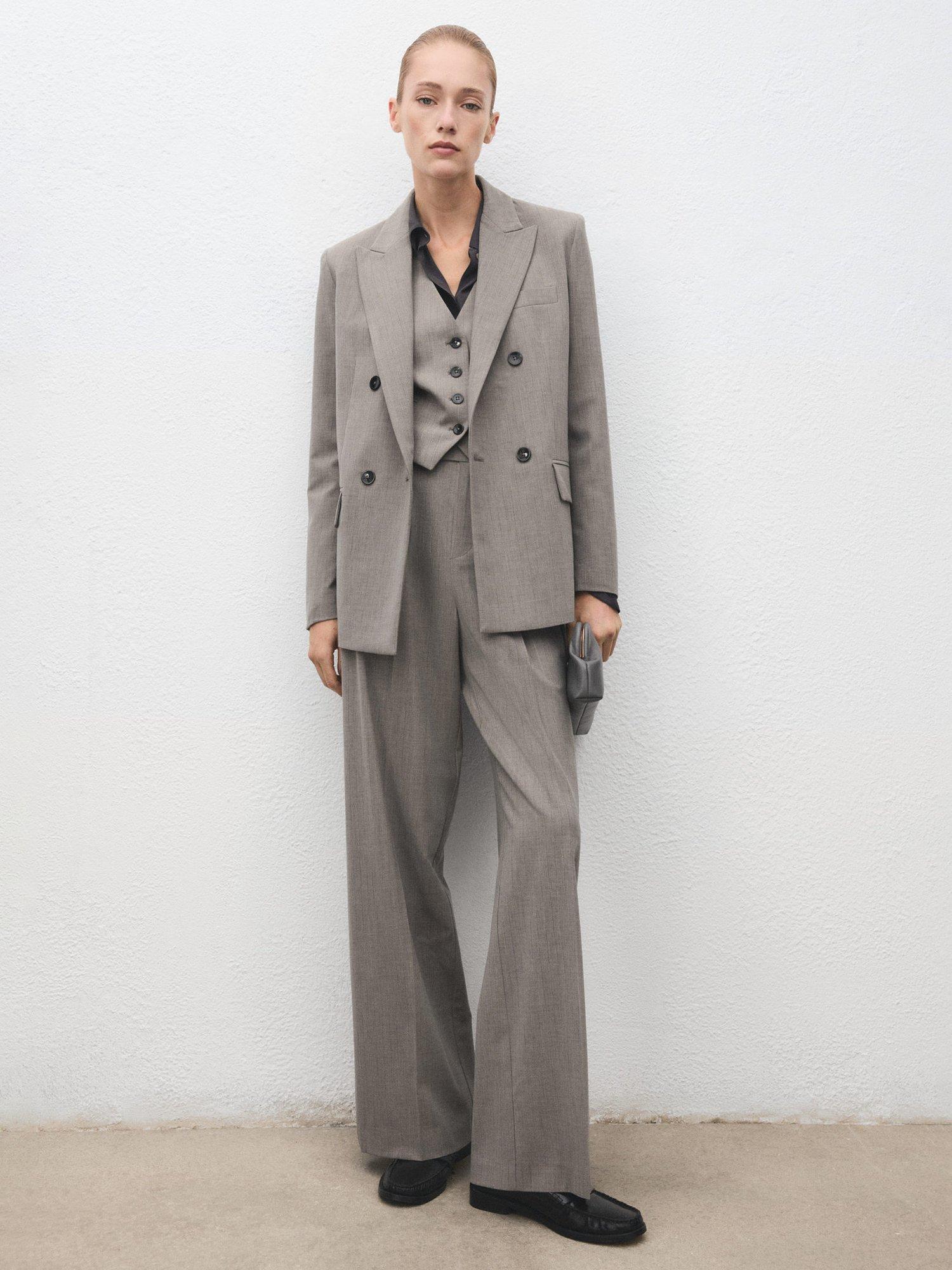 Product image 2 of 8, which shows Mango Puglia Pinstripe Wool Blend Trousers, Grey, 12