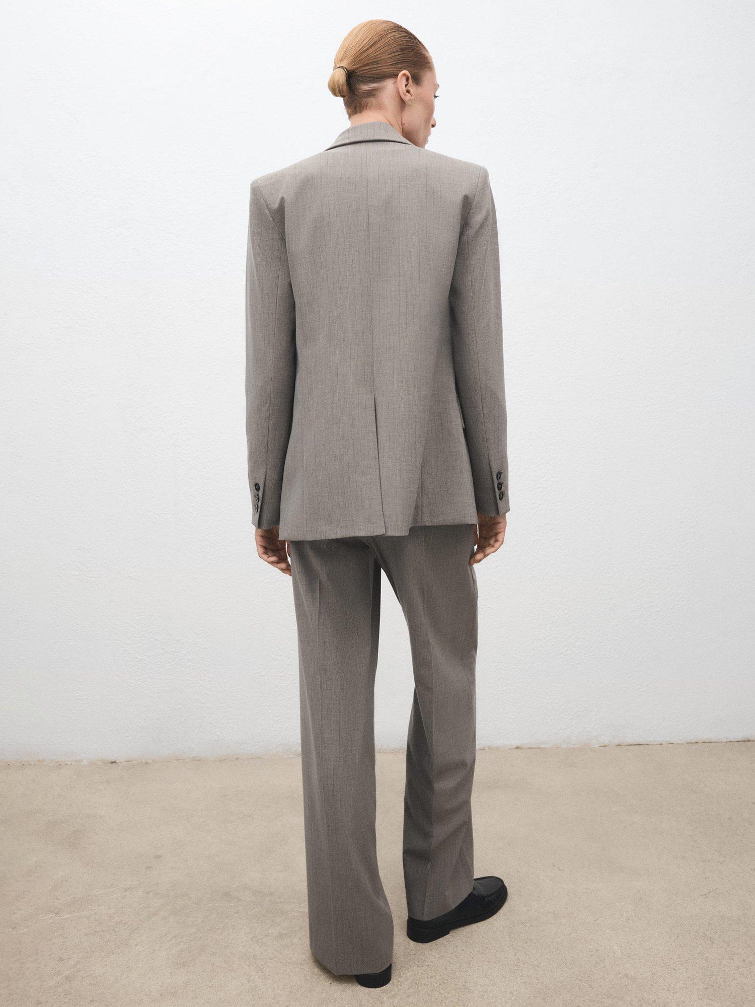 Product image 4 of 8, which shows Mango Puglia Pinstripe Wool Blend Trousers, Grey, 12