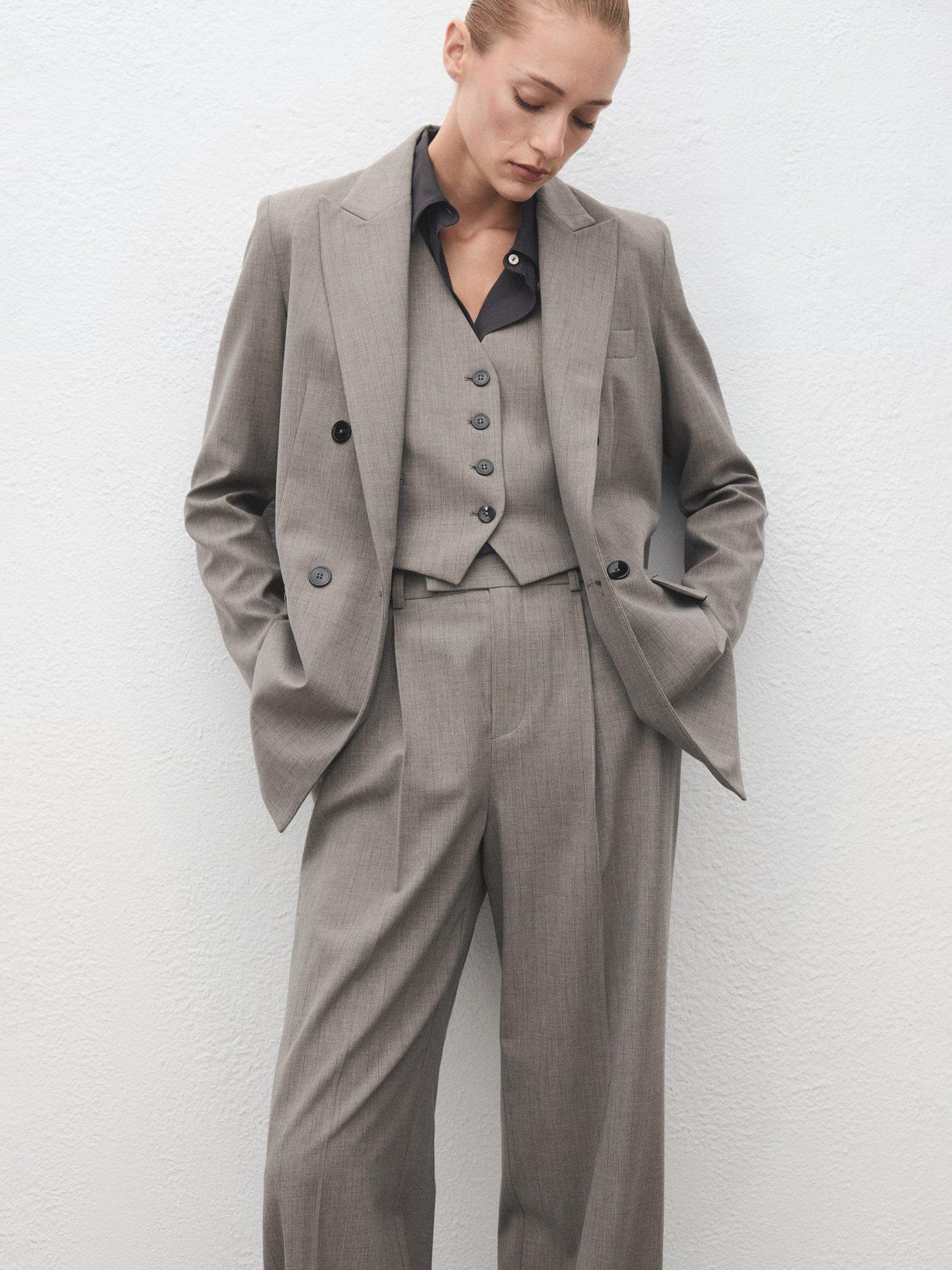 Product image 6 of 8, which shows Mango Puglia Pinstripe Wool Blend Trousers, Grey, 12