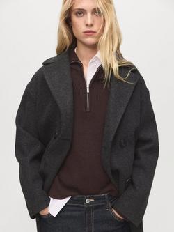 Mango Tabisa Double Breasted Coat, Charcoal