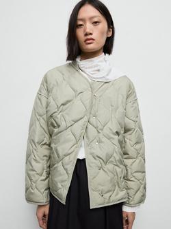 Mango Nat Quilted Jacket, Green, Green