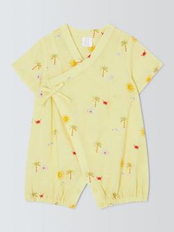 John Lewis Baby Woven Kimono Romper, Yellow, Yellow