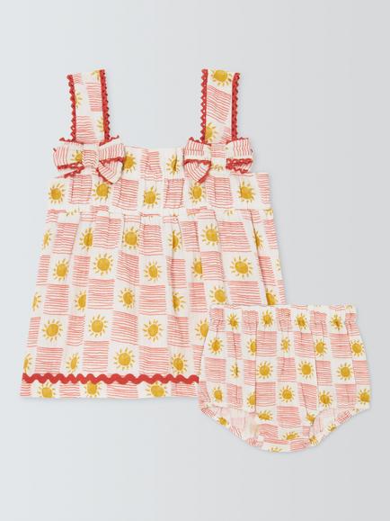 John Lewis Baby Sunshine Dress and Bloomers Set, Red Check, Red Check
