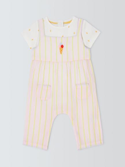 John Lewis Baby Woven Wide Leg Dungarees & T-Shirt Set, Pink, Pink