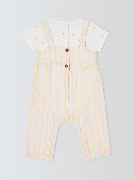 John Lewis Baby Woven Wide Leg Dungarees & T-Shirt Set, Pink - view 2, Pink