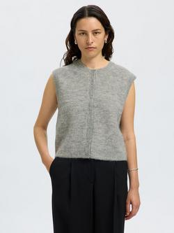 Selected Lulu Wool Rich Knit Top, Grey, Grey