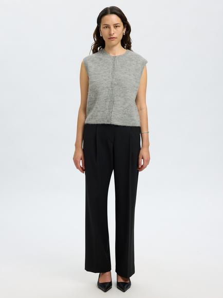 Selected Lulu Wool Rich Knit Top, Grey - view 2, Grey