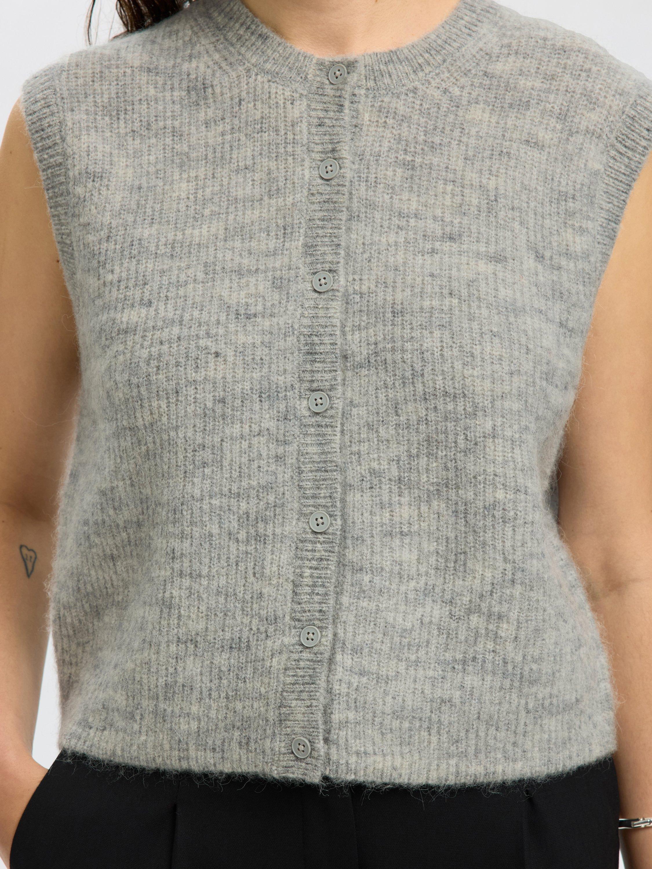 Product image 4 of 6, which shows Selected Lulu Wool Rich Knit Top, Grey, XS