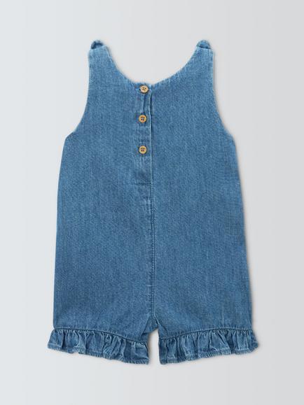 John Lewis Baby Cross Stitch Denim Romper, Blue - view 2, Blue