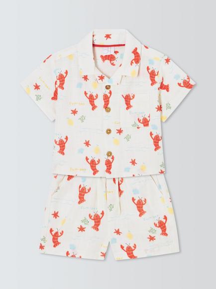 John Lewis Baby Lobster Woven Shirt & Shorts Set, Multi, Multi