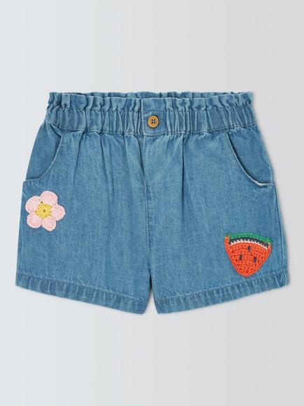 John Lewis Baby Appliqué Denim Shorts, Blue, Blue