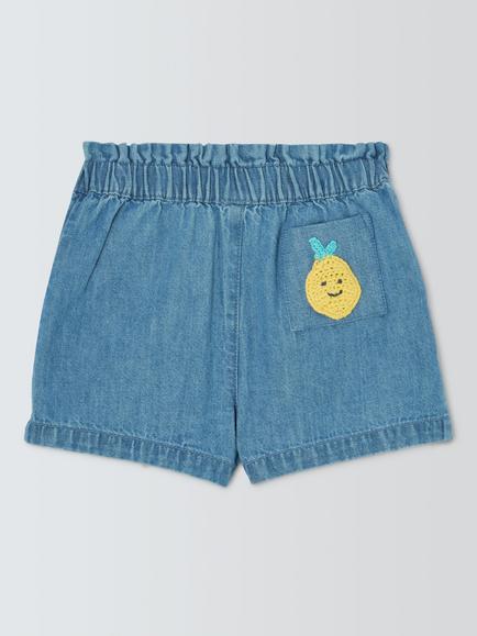 John Lewis Baby Appliqué Denim Shorts, Blue - view 2, Blue