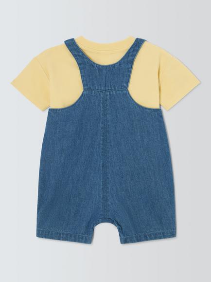 John Lewis Baby Cross Stitch Denim Dungaree and T-Shirt Set, Blue - view 2, Blue