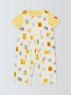 John Lewis Baby Summer Icon Woven Dungarees & T-Shirt Set, Natural, Natural