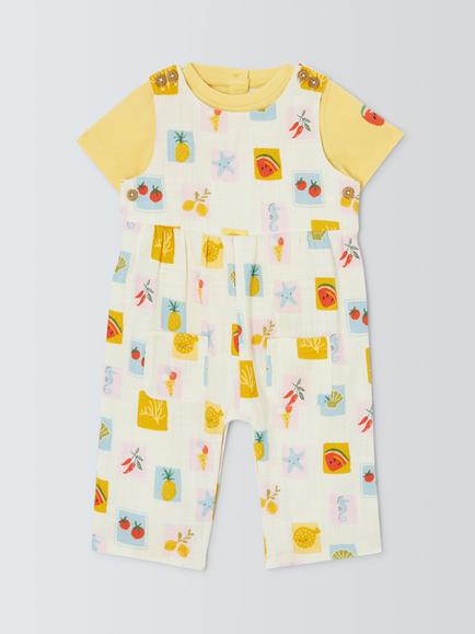 John Lewis Baby Summer Icon Woven Dungarees & T-Shirt Set, Natural, Natural