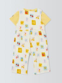 John Lewis Baby Summer Icon Woven Dungarees & T-Shirt Set, Natural - view 2, Natural