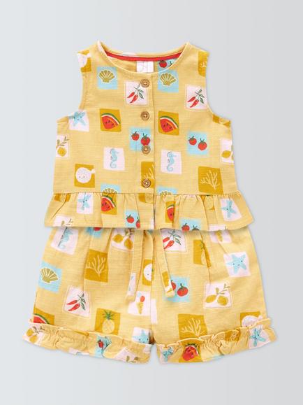 John Lewis Baby Summer Icon Woven Vest & Shorts Set, Yellow, Yellow