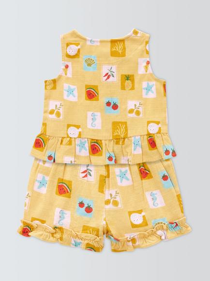 John Lewis Baby Summer Icon Woven Vest & Shorts Set, Yellow - view 2, Yellow
