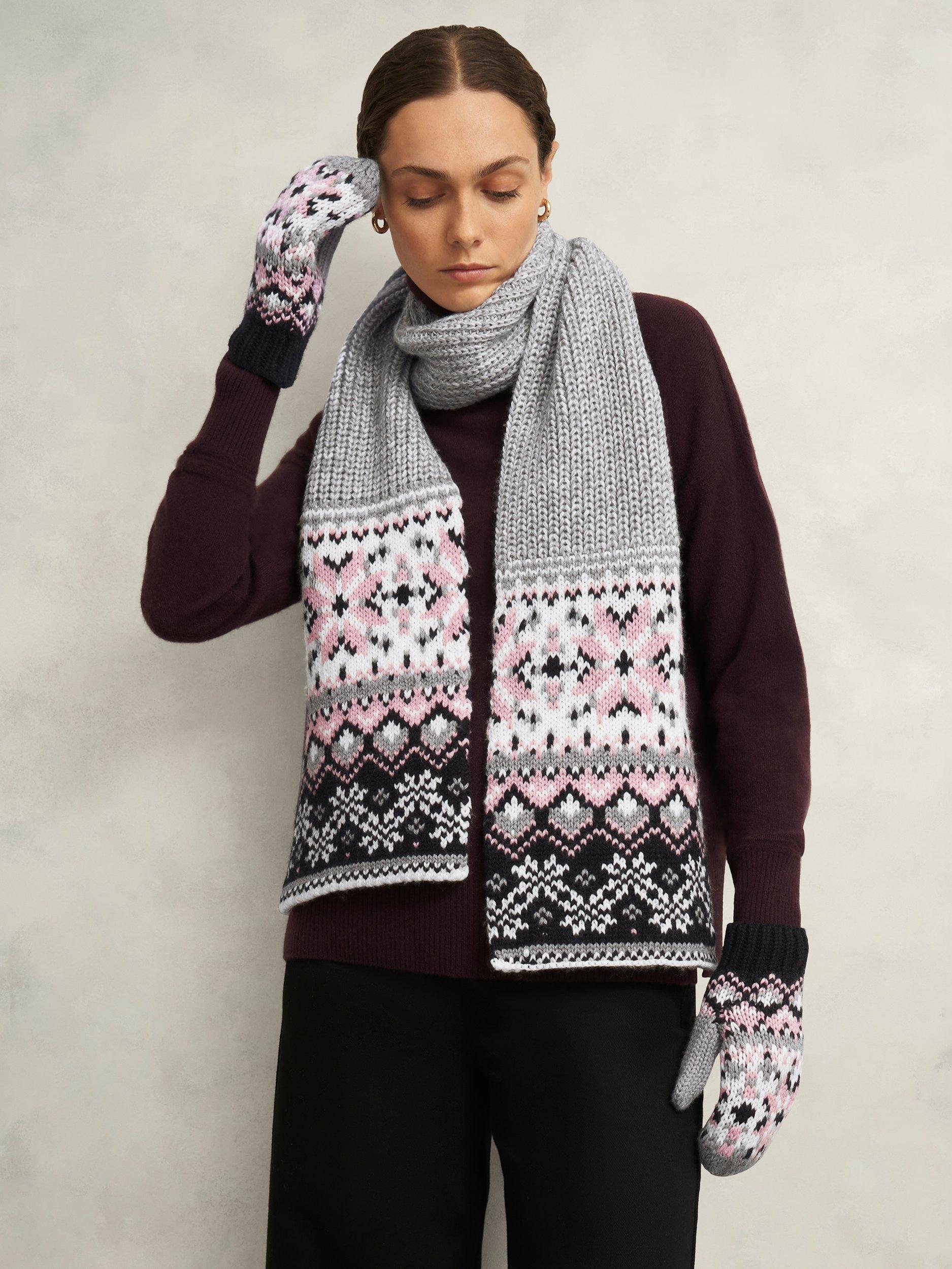 Product image 2 of 3, which shows Hobbs Deanna Fair Isle Wool Blend Scarf, Grey/Multi, One Size